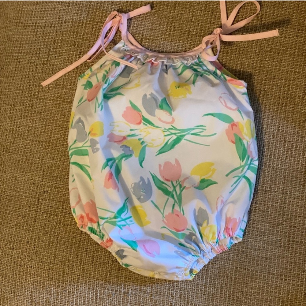 Floral Baby Bubble with Pink Tie Straps